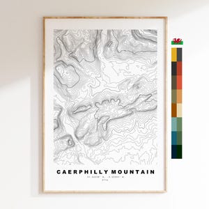 Caerphilly Mountain Print - Caerphilly Mountain Contour Map - Cartel - Gales - Mapa topográfico - Impresión - Arte de pared - Mynydd Caerffili