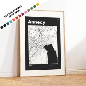 Impresión del mapa de Annecy - Impresión, enmarcado o sobre lienzo - Póster de Annecy - Annecy Francia - Opciones de texto personalizadas - Mapas de ciudades de Francia