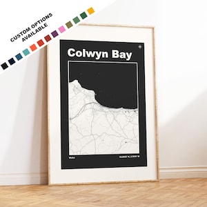 Stampa mappa Colwyn Bay - Opzioni/colori personalizzati disponibili - Stampe o stampe incorniciate - Colwyn Bay Galles - Testo personalizzato per regalo