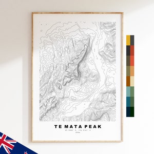 Te Mata Impression - Nouvelle-Zélande - Carte des contours  - Carte topographique - Impression - Affiche - Impression de carte