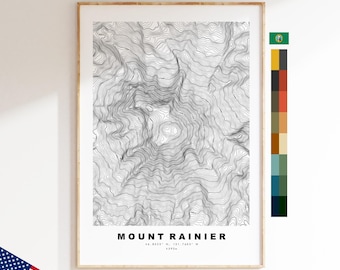 Mount Rainier Map Print - Contour Map Print - Topographic Map - Poster - Wall Art -  USA Mountain Maps - Washington