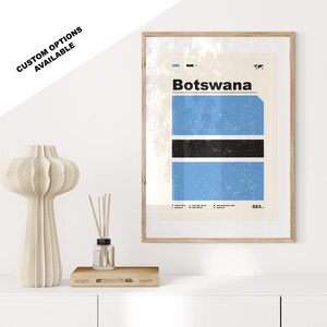 Botswana Flag Print - Flag Poster - Mid Century Modern - Custom Options Available - Framed or Canvas Prints Available - Custom Gift