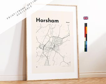 Horsham Map Print - Custom options/colours available - Prints or Framed Prints - Sussex, UK