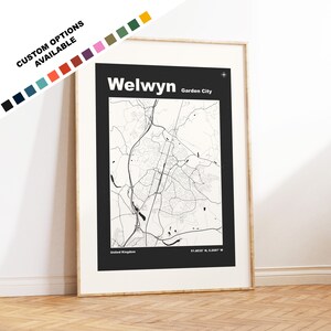 Welwyn Garden Stadt Karte Druck - Benutzerdefinierte Optionen / Farben verfügbar - Drucke oder gerahmte Drucke - Welwyn, Hertfordshire - Benutzerdefinierter Text für Geschenk