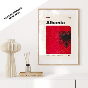 Vlagafdruk Albanië - vlagposter - modern halverwege de eeuw - aangepaste opties beschikbaar - ingelijste of canvasafdrukken beschikbaar - aangepast cadeau