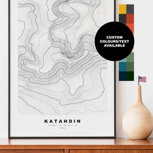 Katahdin-afdruk - contourkaart - topografische kaart - afdrukken - Katahdin-poster - VS - Great Mountain - Baxter State Park - Maine - topografie