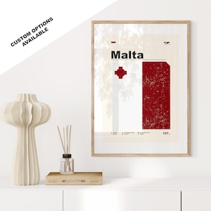maltesischer Flaggendruck - Flaggenposter - Mitte des Jahrhunderts modern - individuelle Optionen verfügbar - gerahmt oder Leinwanddruck verfügbar - individuelles Geschenk