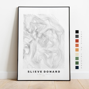 Slieve Donard Print - contourkaart - Slieve Donard-kaart - topografische kaart - print - poster - muurkunst - kaart Mournegebergte - topografie