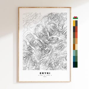 Eryri-afdruk - contourkaart - Eryri-kaart - topografische kaart - afdruk - poster - muurkunst - cadeau Snowdonia - Snowdonia - topografie - Wales