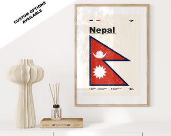 Nepal Flag Print - Flag Poster - Mid Century Modern - Custom Options Available - Framed or Canvas Prints Available - Custom Gift
