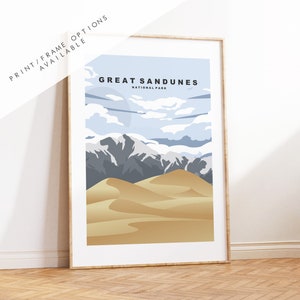 Great Sand Dunes Print - US National Park Travel Poster - Prints, Framed or Canvas - USA National Parks - Sand Dunes Travel Poster - Gift