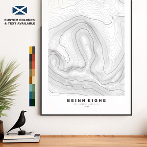 Beinn-Eighe-afdruk - contourkaart - Beinn-Eighe-poster - Schotland - topografische kaart - afdrukken - muurkunst - kaart Ruadh-stac Mòr
