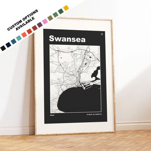 Swansea Map Print - Custom options/colours available - Prints or Framed Prints - Swansea Wales - Custom Text for Gift