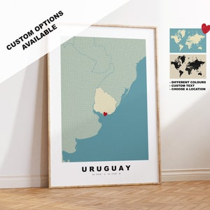 Uruguay Kartendruck - Personalisiertes Kartengeschenk - Rahmen- oder Leinwandoptionen verfügbar - Benutzerdefinierte Textoptionen - Personalisiertes Geschenk