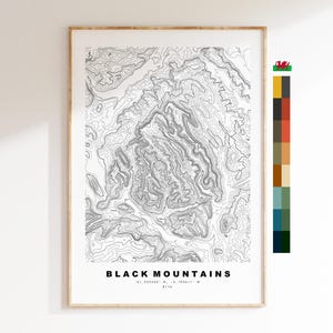 Black Mountains-kaart afdrukken - contourkaart - Black Mountains-kaart - topografische kaart - Monmouthshire - Powys - Wales - Y Mynydd Du