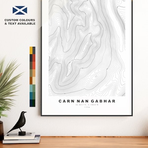 Carn nan Gabhar Print - contourkaart - poster Beinn a' Ghl - Schotland - topografische kaart - print - muurkunst - kaart Beinn a' Ghl