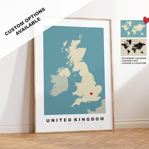 UK Map Print - Geschenk Landkarte - Vintage Style - Jahrestag - Hochzeit - Flitterwochen - Urlaub - Landkarte - United Kingdom