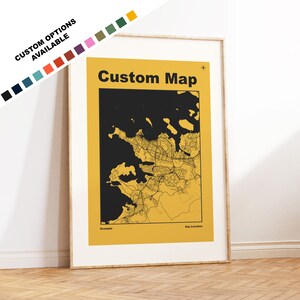 Custom Map Poster - Choose Any Town or City  - 18 Colour Options - Custom Text for Gift - Bold / Yellow / Mid Century - Gift Options