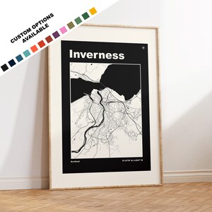 Inverness Map Print - Custom options/colours available - Prints or Framed Prints - Inverness, Scotland - Custom Text for Gift