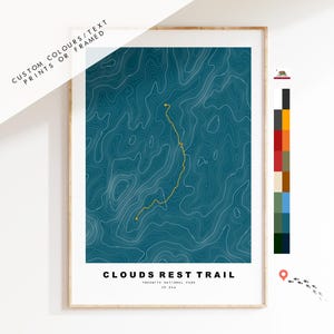 Clouds Rest Trail- Carte de randonnée - Carte des contours - Carte d'itinéraire - Carte des sentiers