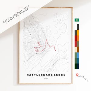 Rattlesnake Ledge Trail (Washington USA) - Carte de randonnée - Carte des contours - Carte d'itinéraire - Carte des sentiers