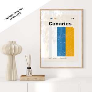 Canary Islands Print - Flag Poster - Mid Century Modern - Custom Options Available - Framed or Canvas Prints Available - Custom Gift