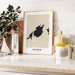 Paros Print - Benutzerdefinierter Kartendruck - Geschenkoptionen für personalisierte Texte - Rahmen- / Leinwandoptionen - Kartendruck im Vintage-Stil