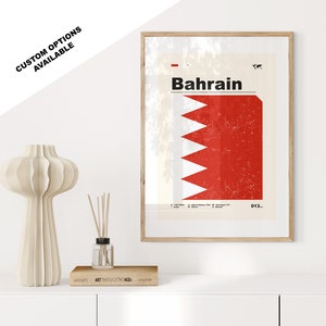 Bahrain Flag Print - Flag Poster - Mid Century Modern - Custom Options Available - Framed or Canvas Prints Available - Custom Gift