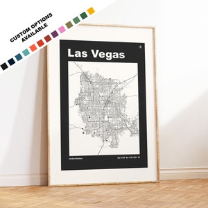 Impression de carte de Las Vegas - Options/couleurs personnalisées disponibles - Impressions ou impressions encadrées - Las Vegas, États-Unis - Texte personnalisé pour cadeau