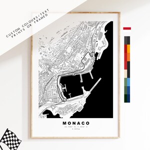 Monaco-print - Grand Prix-circuitcircuit - cadeaus voor hem - cadeau voor papa - prenten of ingelijste prints beschikbaar - circuitkaart Monaco