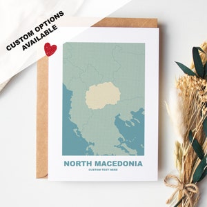 Tarjeta de felicitación de Macedonia del Norte - Opciones personalizadas disponibles - Sobre Kraft incluido - Aniversario - Cumpleaños - Viaje sorpresa - Tarjeta personalizada