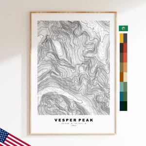 Vesper Peak Druck - Vereinigte Staaten - Konturkarte - Topographie - Topografische Karte - Druck - Poster - Kartendruck