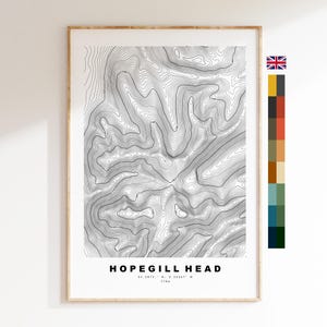 Impresión de Hopegill Head - Mapa de contorno - Mapa del distrito de los lagos de Hopegill Head - Distrito de los lagos - Mapa topográfico - Impresión - Arte mural - Topografía