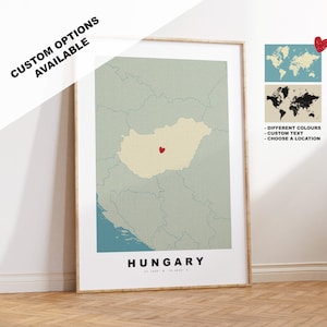 Hungary Map Print - Personalised Map Gift - Framed or Canvas Options Available - Custom Text Options - Personalised Gift
