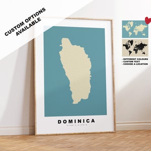 Stampa mappa Dominica - Regalo mappa personalizzato - Opzioni incorniciate o su tela disponibili - Opzioni testo personalizzate - Regalo personalizzato