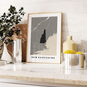 New Hampshire Print - Custom Map Print - Personalised Text Gift Options - Frames/Canvas Options - Vintage Style Map Print