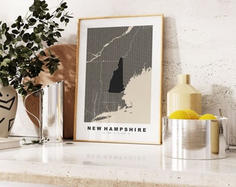 New Hampshire Print - Benutzerdefinierter Kartendruck - Geschenkoptionen mit personalisiertem Text - Rahmen- / Leinwandoptionen - Vintage Style Map Print