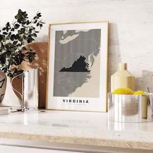 Virginia Print - Custom Map Print - Personalised Text Gift Options - Frames/Canvas Options - Vintage Style Map Print