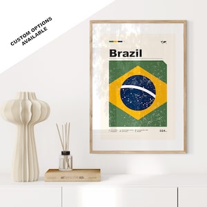 Brazil Flag Print - Flag Poster - Mid Century Modern - Custom Options Available - Framed or Canvas Prints Available - Custom Gift