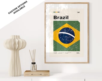 Brazil Flag Print - Flag Poster - Mid Century Modern - Custom