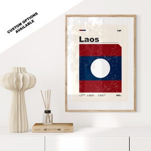 Laos Flag Print - Flag Poster - Mid Century Modern - Custom Options Available - Framed or Canvas Prints Available - Custom Gift