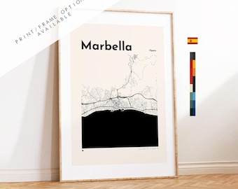 Marbella kaart afdrukken - afdrukken, ingelijst of op canvas - Marbella poster - Marbella, Spanje - aangepaste tekstopties - kaart muurkunst - cadeau