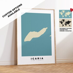 Icaria Kartendruck - Personalisiertes Kartengeschenk - Rahmen- oder Leinwandoptionen verfügbar - Benutzerdefinierte Textoptionen - Personalisiertes Geschenk