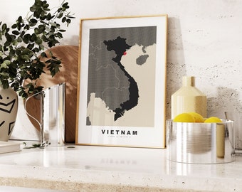 Vietnam Print - Custom Map Print - Personalised Text Gift Options - Frames/Canvas Options - Vintage Style Map Print