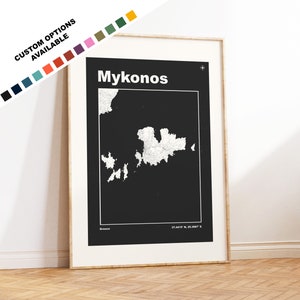Mykonos Karte Druck - Benutzerdefinierte Optionen / Farben erhältlich - Drucke oder gerahmte Drucke - Mykonos, Griechenland - Benutzerdefinierter Text für Geschenk