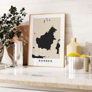 Borneo Print - Benutzerdefinierter Kartendruck - Geschenkoptionen mit personalisiertem Text - Rahmen / Leinwandoptionen - Vintage Style Map Print