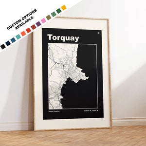 Torquay-kaartafdruk - aangepaste opties/kleuren beschikbaar - afdrukken of ingelijste afdrukken - Torquay Devon - aangepaste tekst voor cadeau