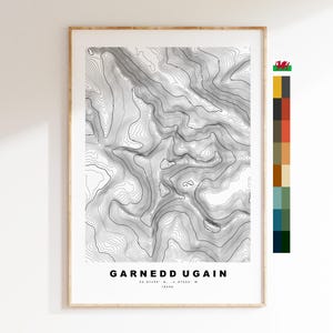 Garnedd Ugain Print - Konturkarte - Garnedd Ugain Poster - Wales - Topographische Karte - Print - Poster - Wandkunst - Walisisch 3000er Jahre - Topographie