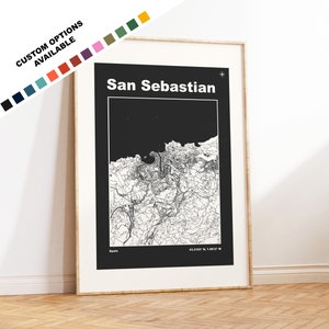 Mapa de San Sebastian - Opções/cores personalizadas disponíveis - Impressões ou impressões emolduradas - San Sebastian, Espanha - Texto personalizado para presente