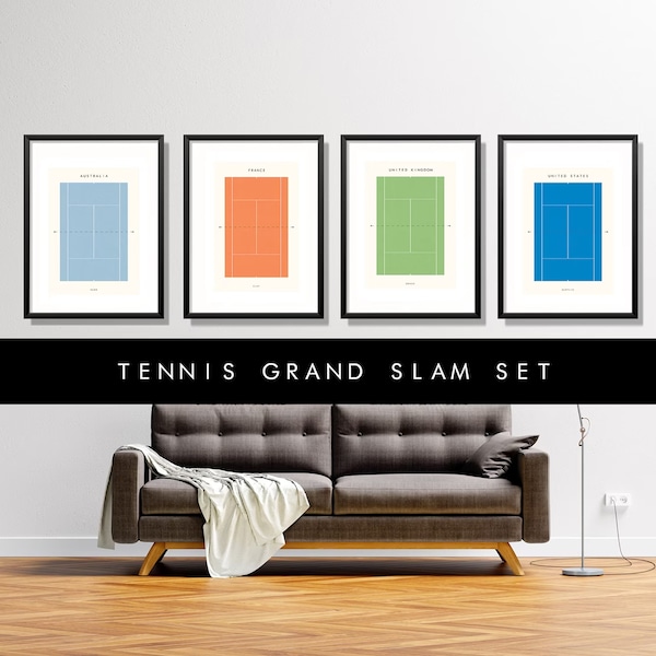 Tennis Print Set x4 - Minimalist Tennis Prints - Contemporary Wall Art - Sports Wall Art - Game Room - Man Cave - Tennis Wall Art - Tennis